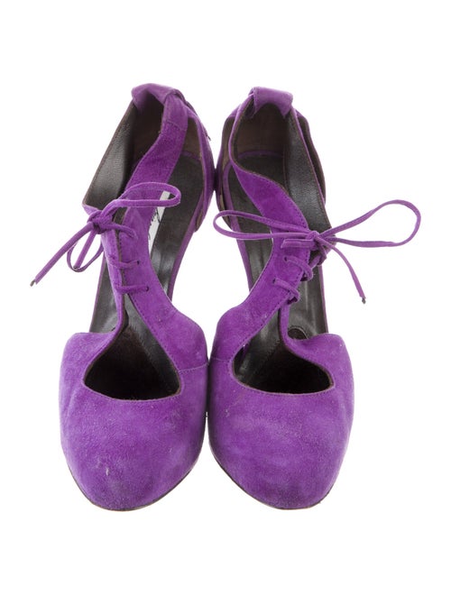 Brian Atwood Suede Printed T-Strap Pumps