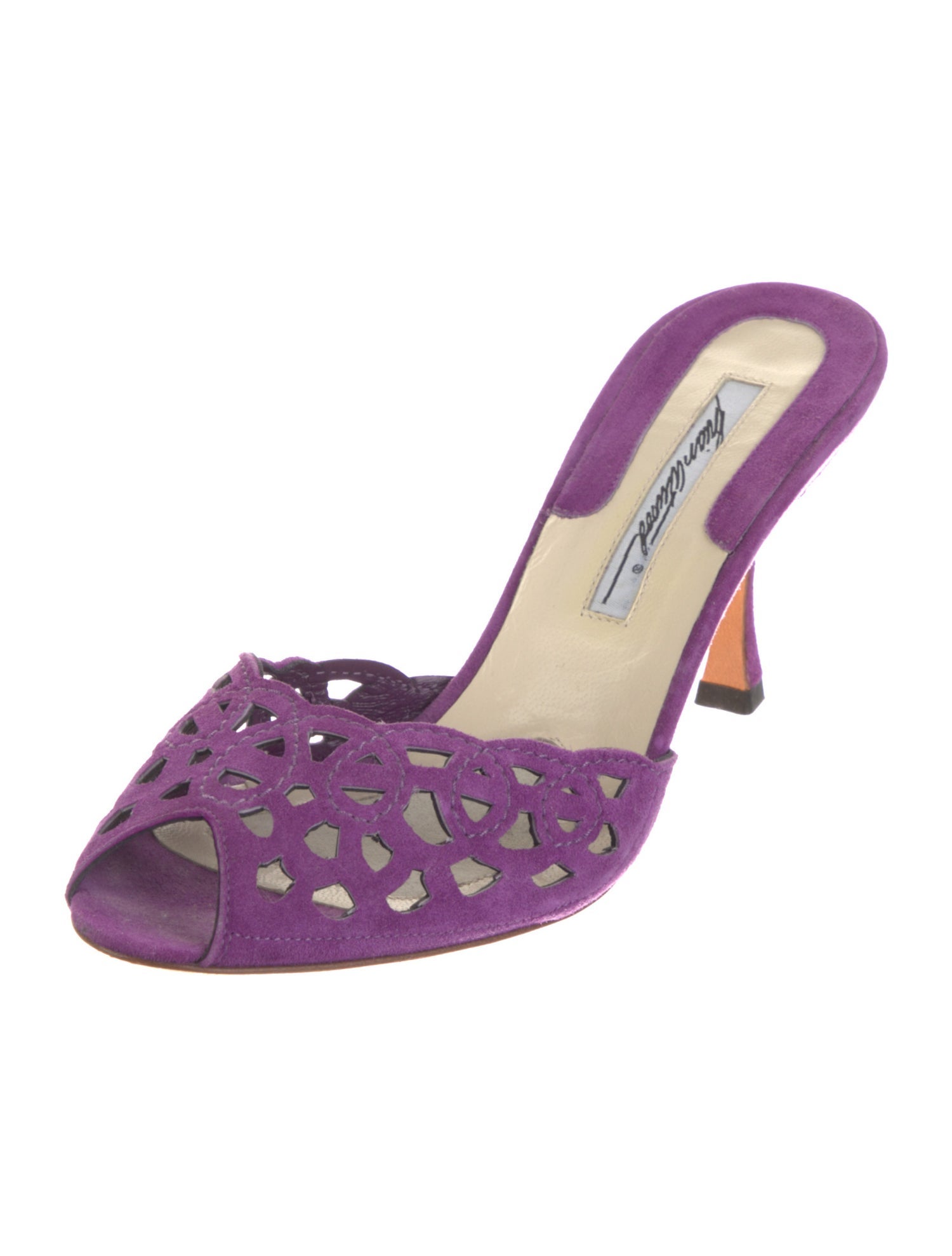 Brian Atwood Suede Lasercut Accents Slides