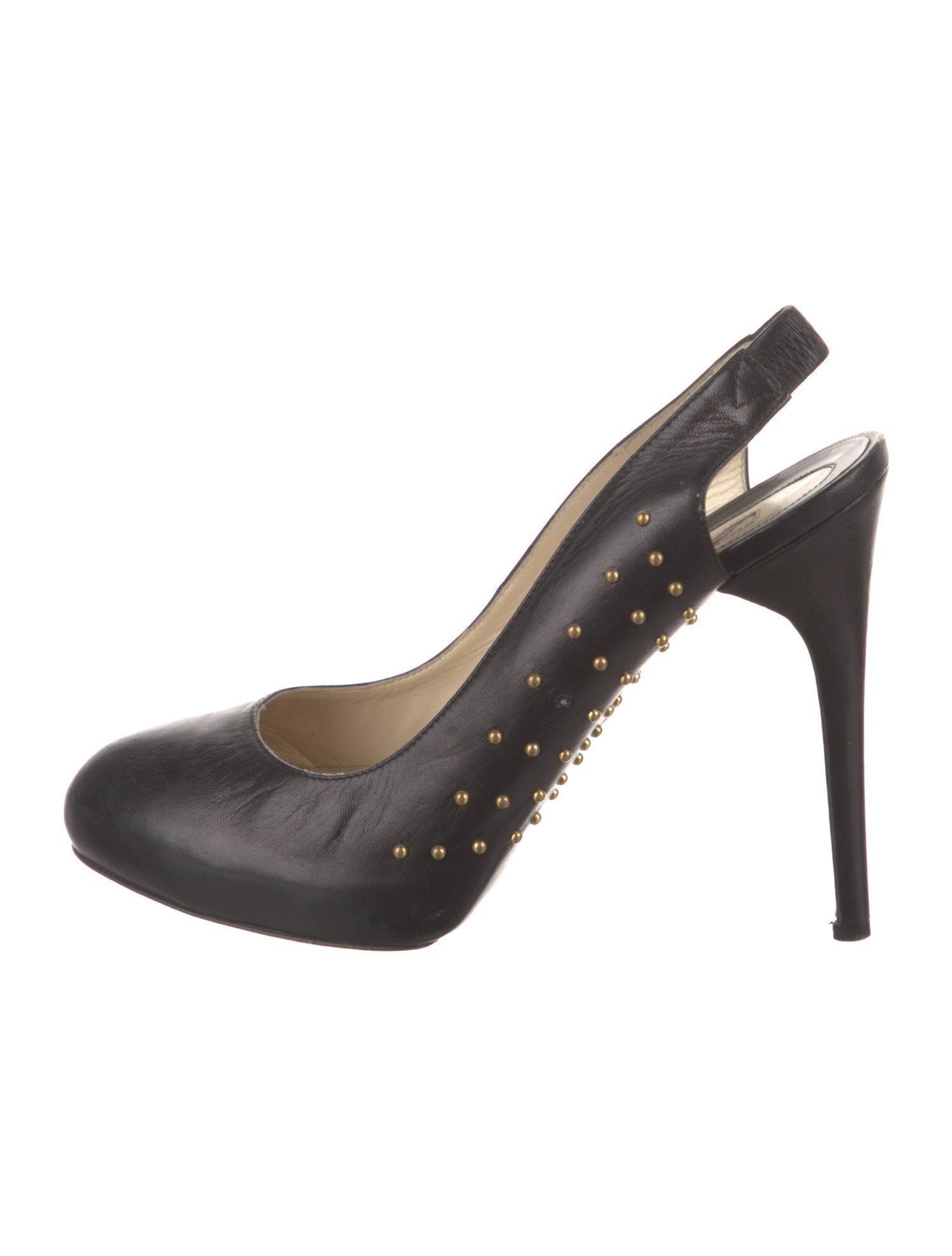 Brian Atwood Leather Studded Accents Slingback Pumps
