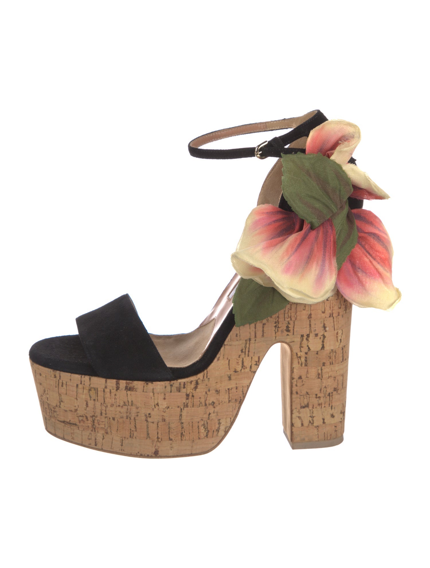 Brian Atwood Suede Floral Print Sandals