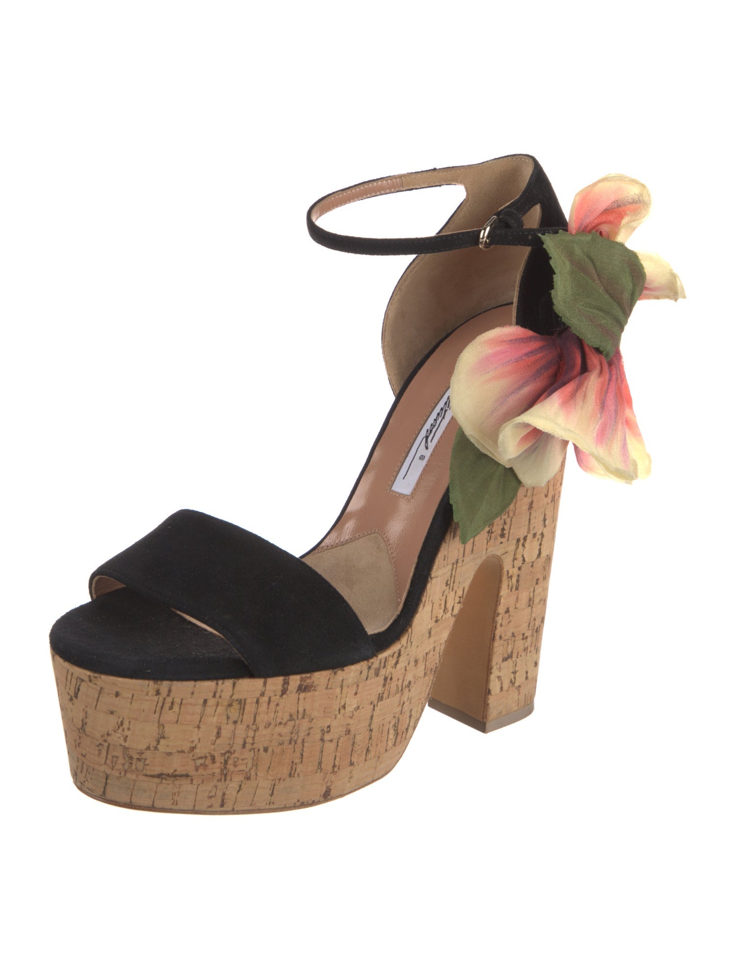Brian Atwood Suede Floral Print Sandals
