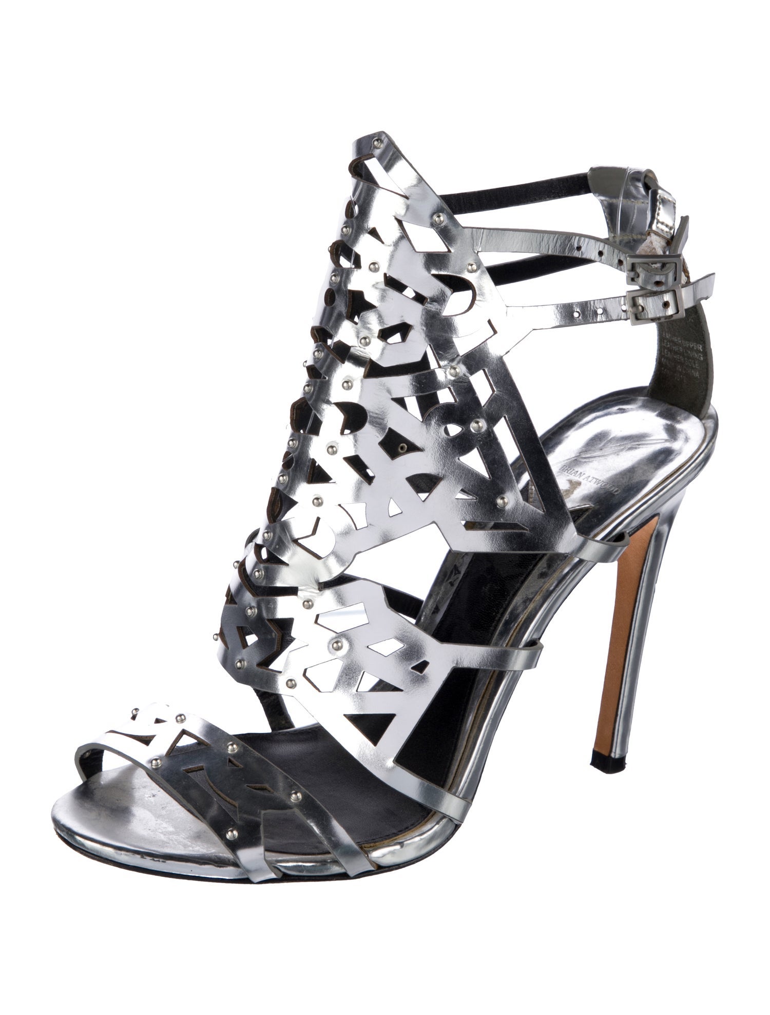 Brian Atwood Leather Studded Accents T-Strap Pumps