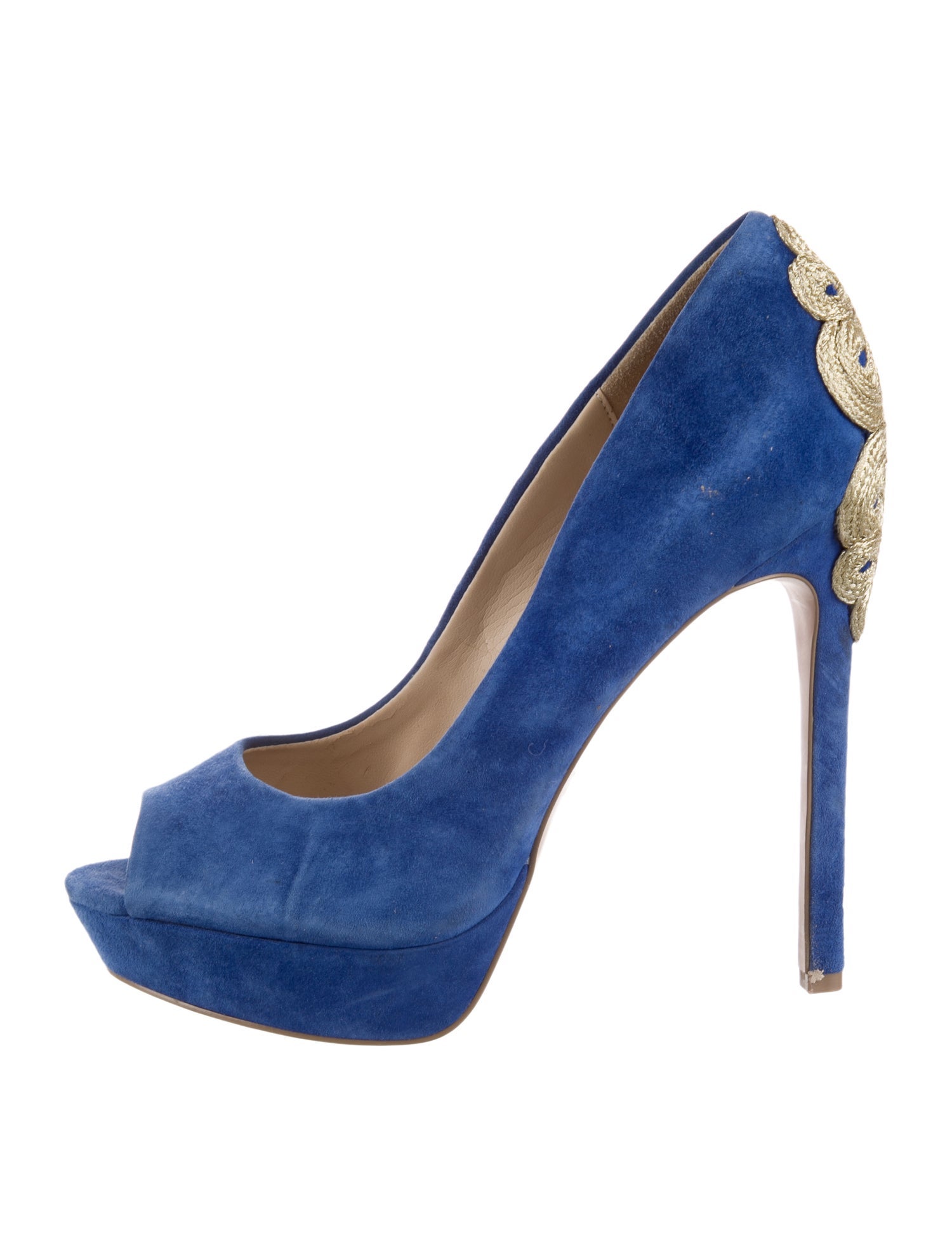 Brian Atwood Suede Embroidered Accent Pumps