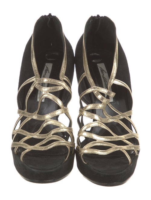 Brian Atwood Suede Colorblock Pattern T-Strap Pumps