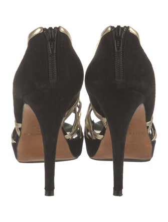 Brian Atwood Suede Colorblock Pattern T-Strap Pumps