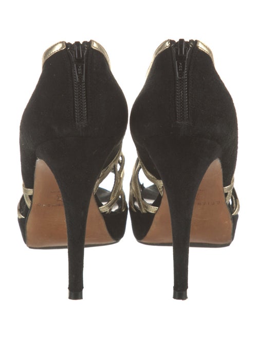 Brian Atwood Suede Colorblock Pattern T-Strap Pumps