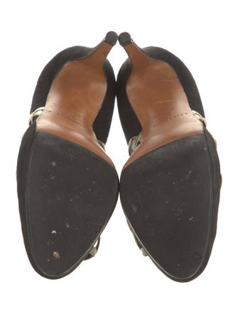 Brian Atwood Suede Colorblock Pattern T-Strap Pumps