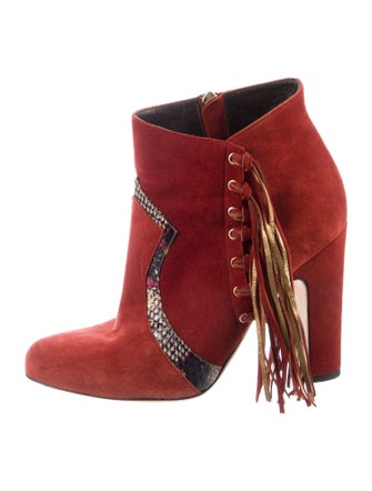 Brian Atwood Suede Fringe Trim Accent Boots