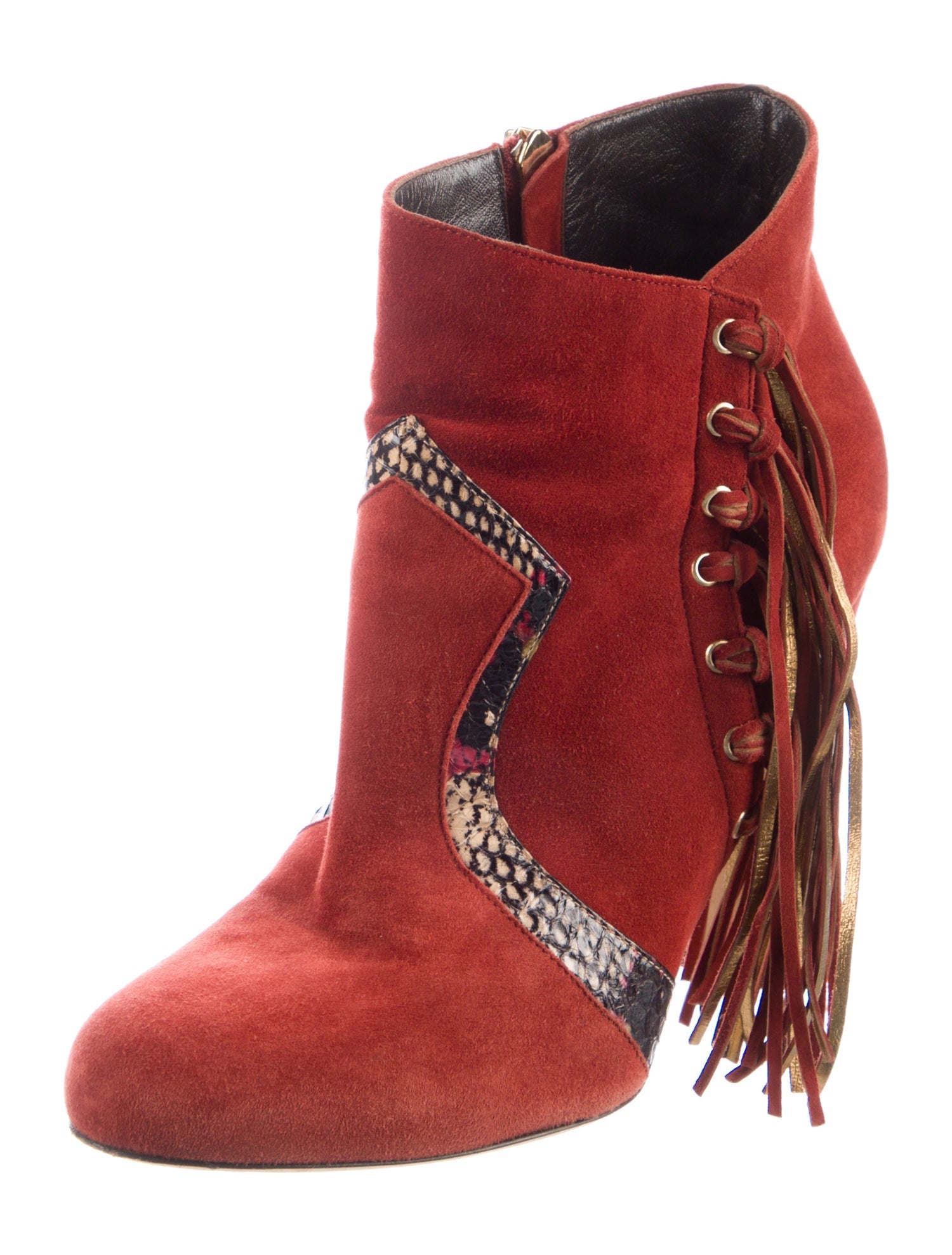 Brian Atwood Suede Fringe Trim Accent Boots