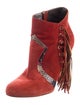 Brian Atwood Suede Fringe Trim Accent Boots