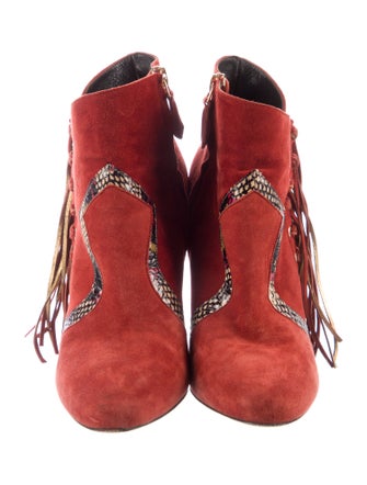Brian Atwood Suede Fringe Trim Accent Boots