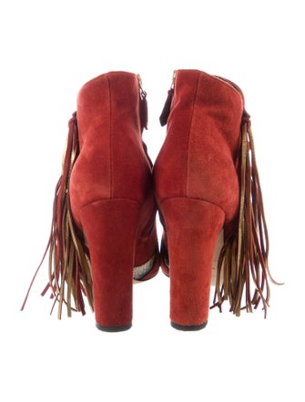 Brian Atwood Suede Fringe Trim Accent Boots