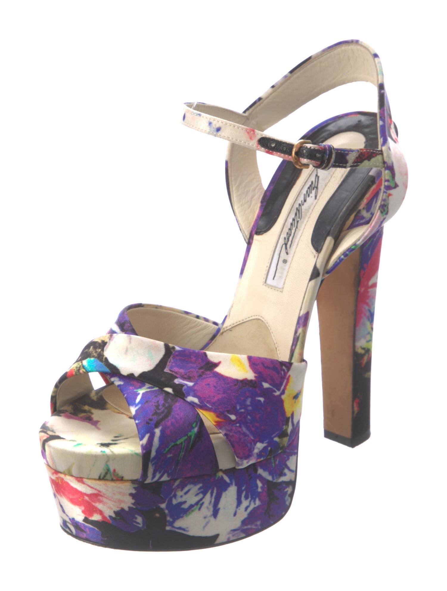 Brian Atwood Satin Printed Slingback Sandals