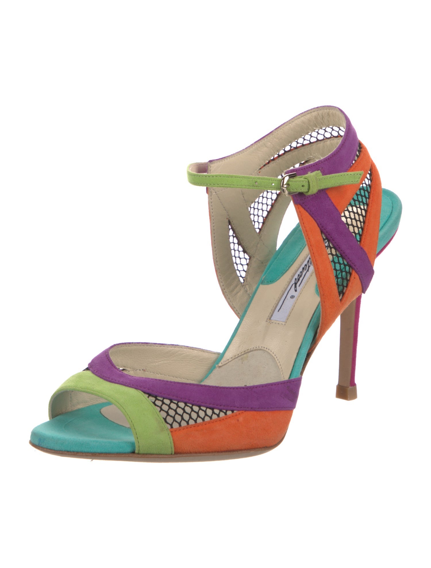 Brian Atwood Suede Colorblock Pattern Sandals