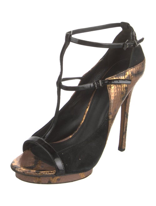 Brian Atwood Embossed Leather Animal Print T-Strap Pumps