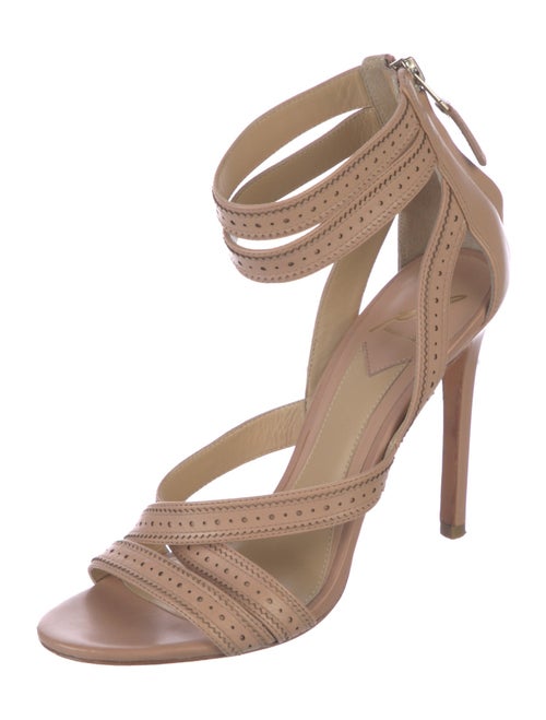 Brian Atwood Leather Eyelet Trim Slingback Sandals