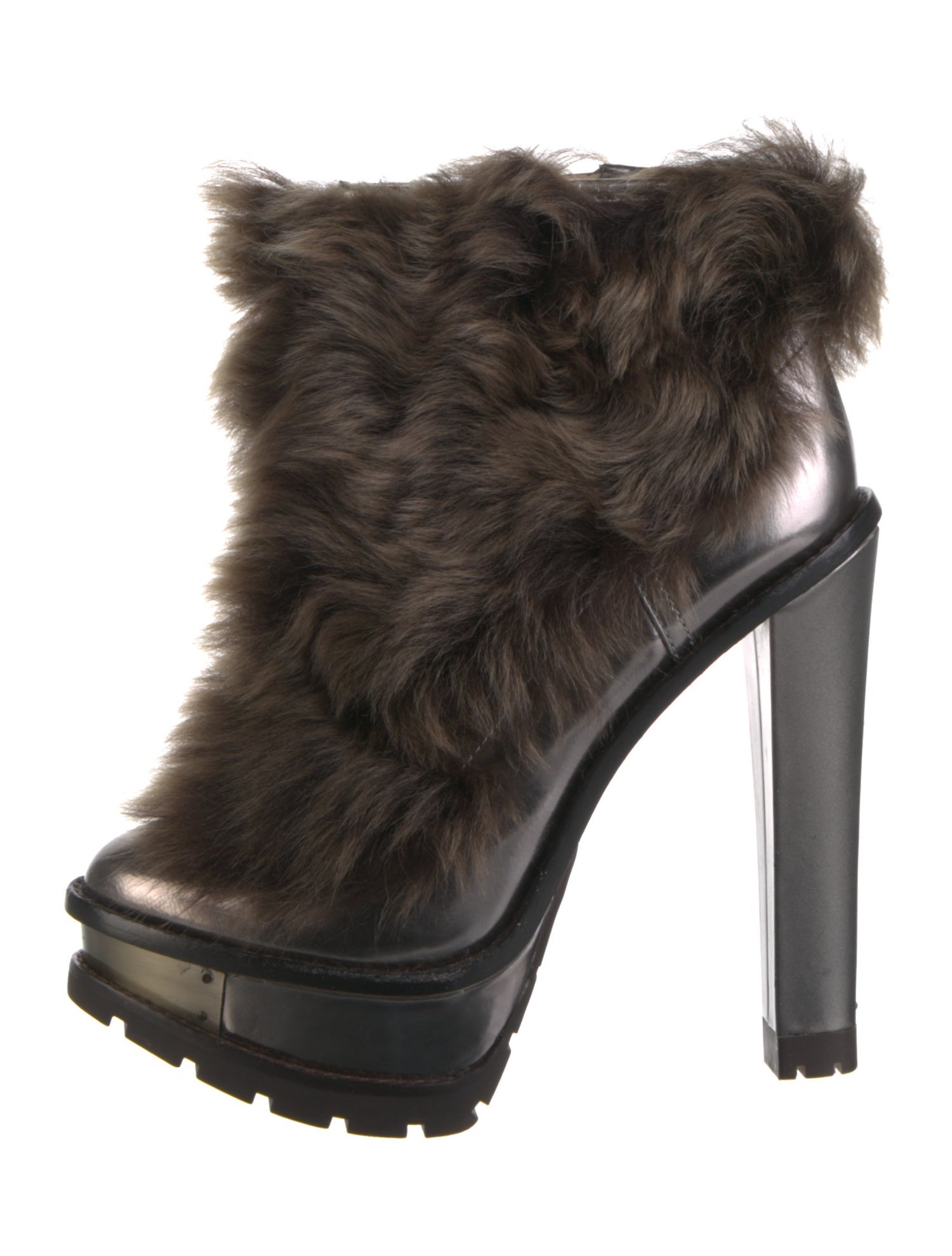 Brian Atwood Patent Leather Fur Trim Boots