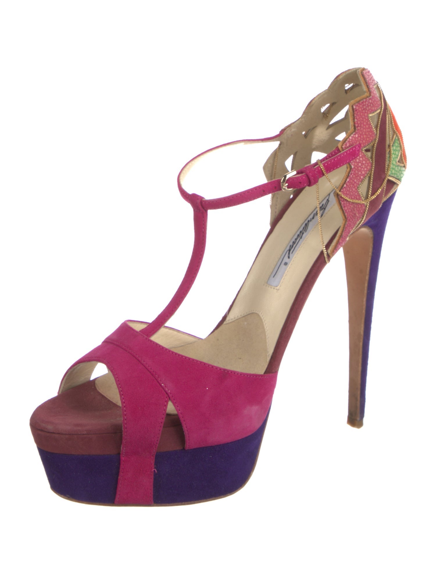 Brian Atwood Suede Animal Print T-Strap Pumps