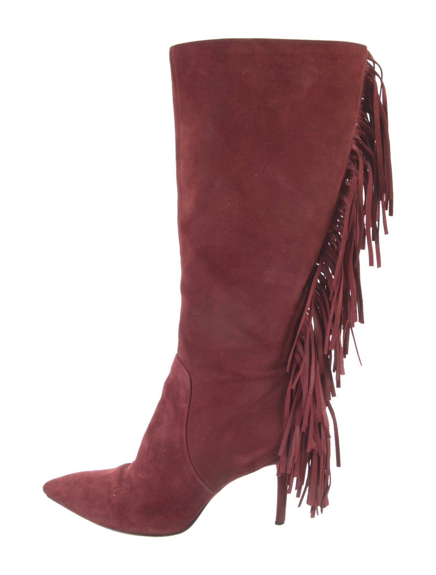 Brian Atwood Suede Fringe Trim Accent Boots