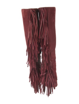 Brian Atwood Suede Fringe Trim Accent Boots