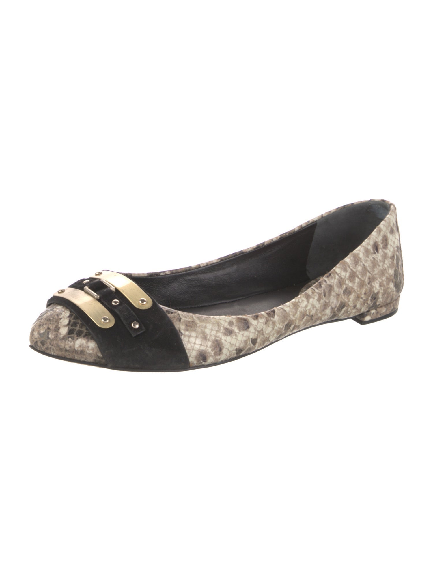 Brian Atwood Embossed Leather Animal Print Flats
