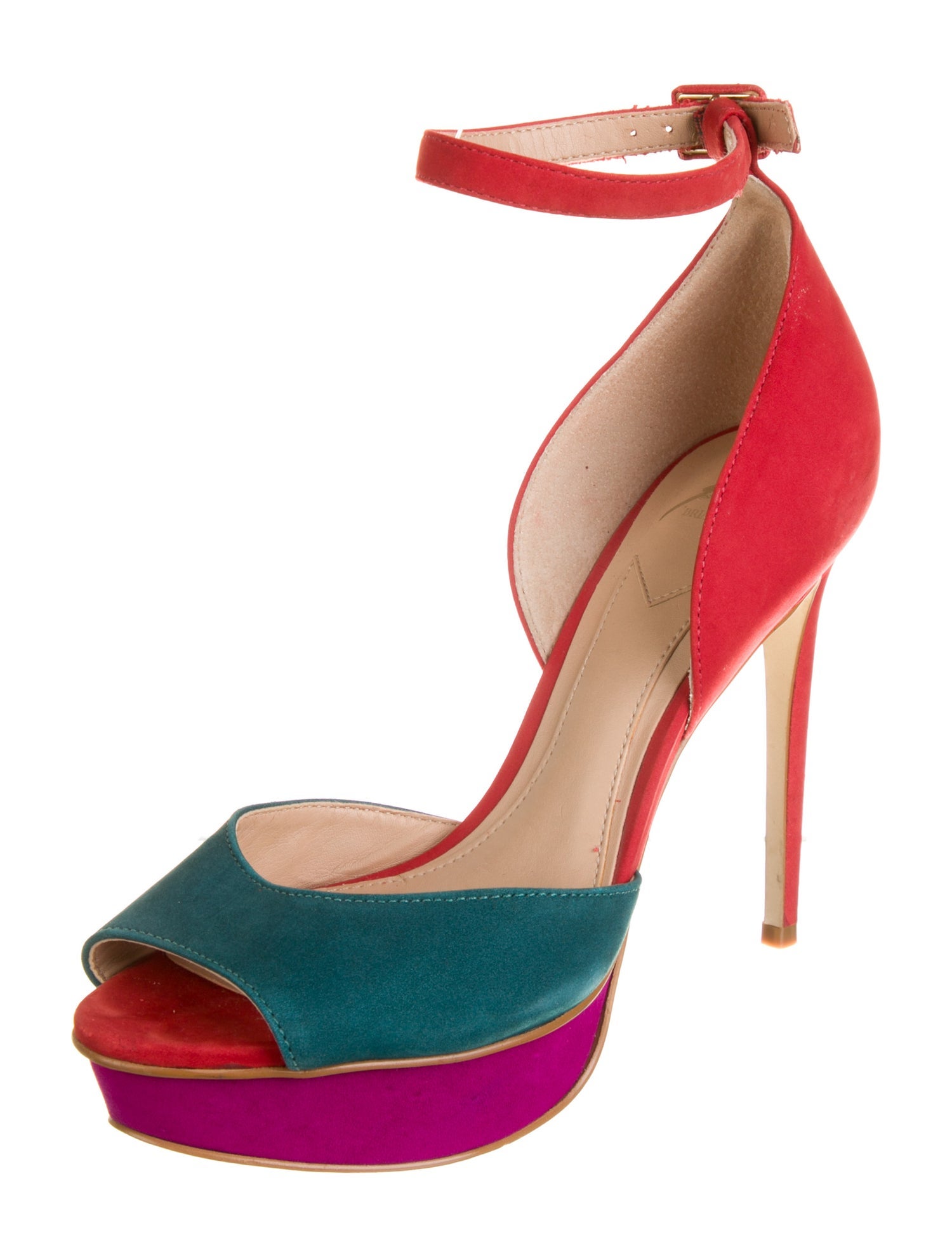 Brian Atwood Suede Colorblock Pattern D'Orsay Pumps