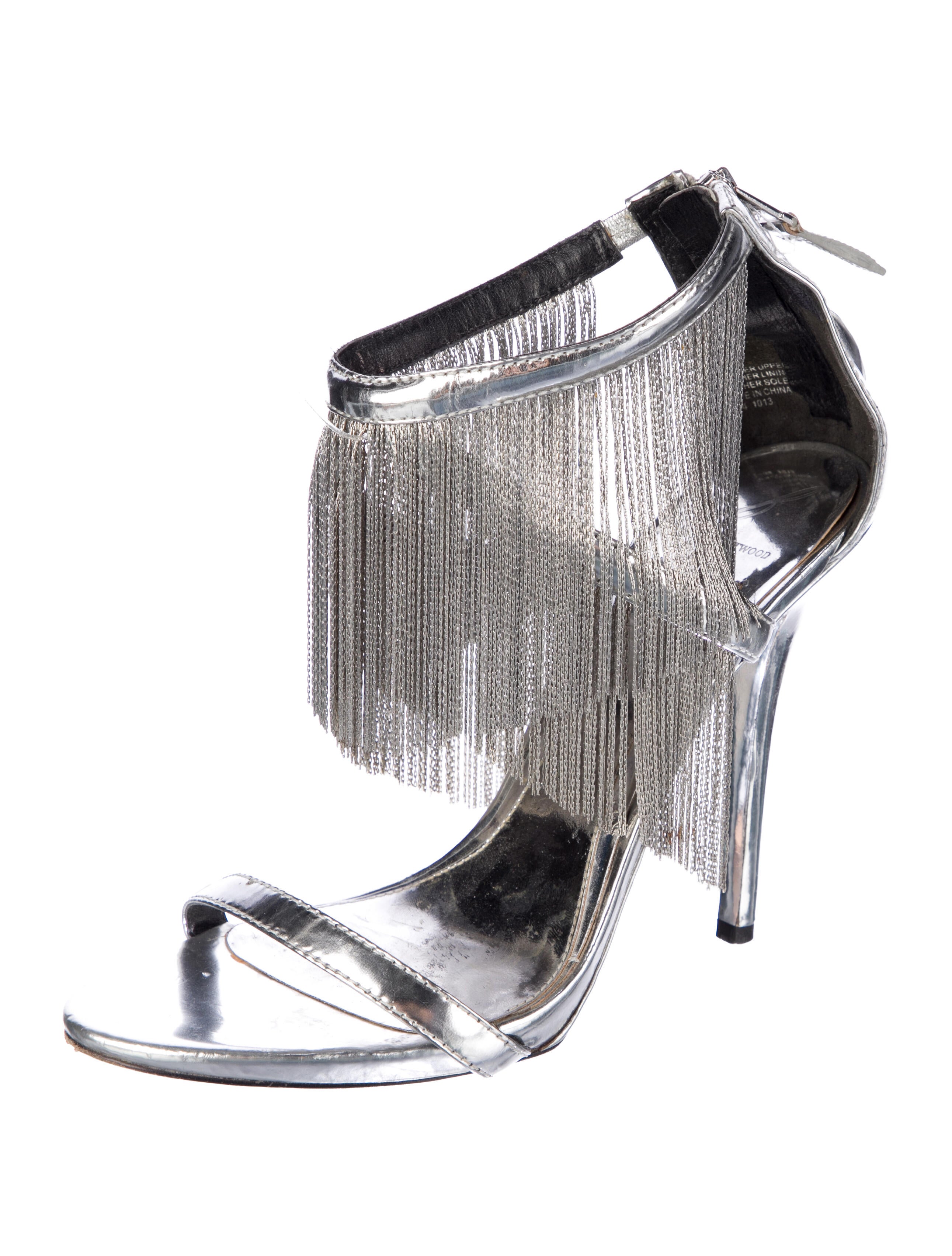 Brian Atwood Patent Leather Fringe Trim Accent Slingback Sandals