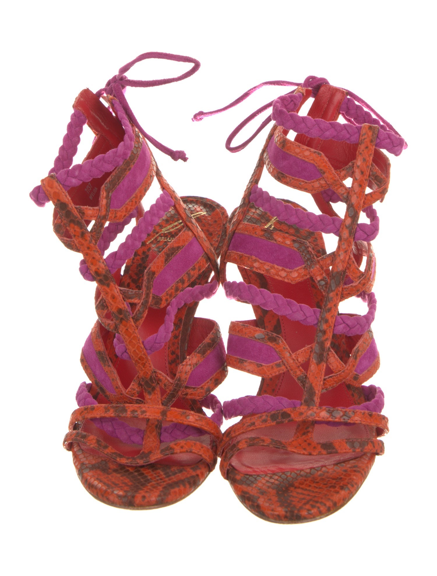 Brian Atwood Leather Animal Print Gladiator Sandals