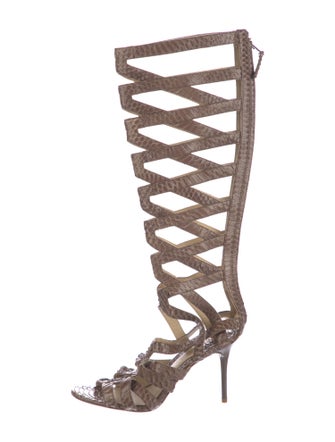 Brian Atwood Snakeskin Cutout Accent Gladiator Sandals
