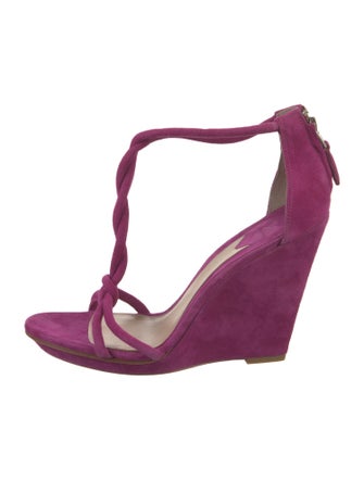 Brian Atwood Suede Braided Accents T-Strap Sandals