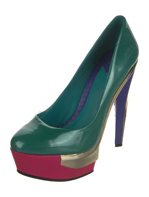 Brian Atwood Patent Leather Colorblock Pattern Pumps
