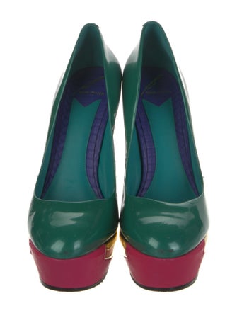Brian Atwood Patent Leather Colorblock Pattern Pumps