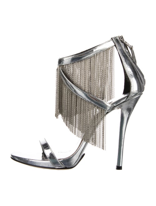 Brian Atwood Patent Leather Fringe Trim Accent Sandals