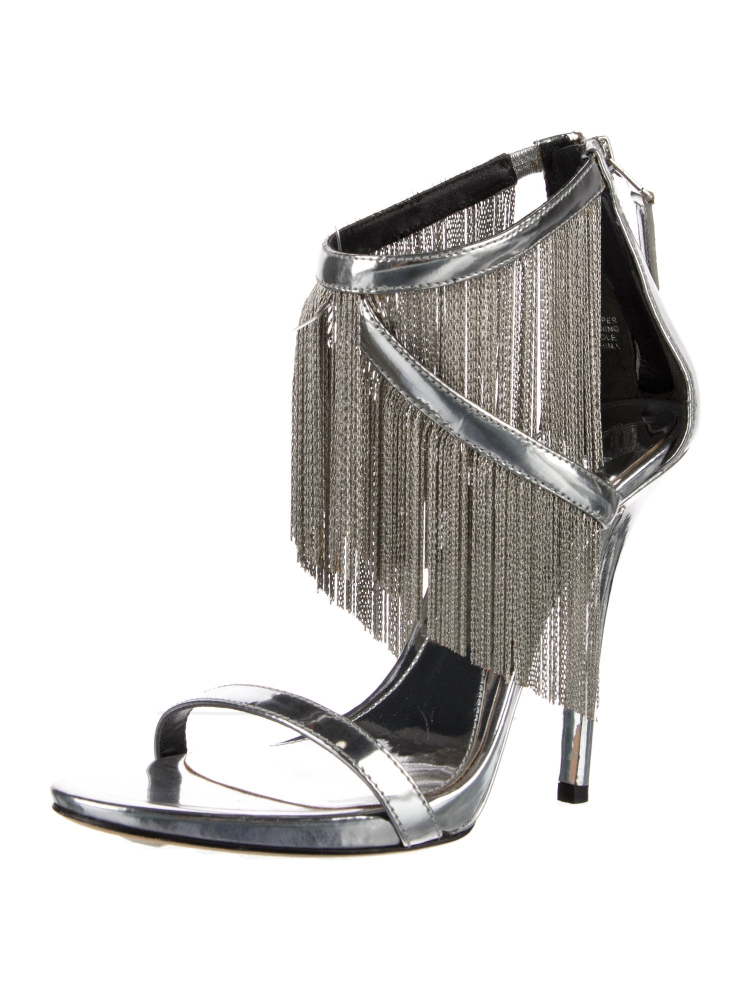 Brian Atwood Patent Leather Fringe Trim Accent Sandals