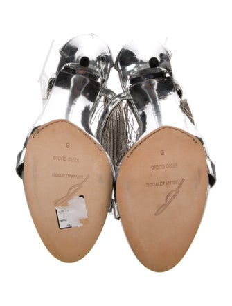 Brian Atwood Patent Leather Fringe Trim Accent Sandals