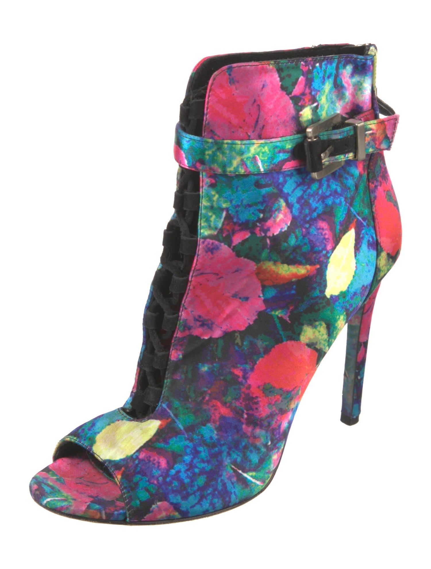 Brian Atwood Satin Printed Lace-Up Boots