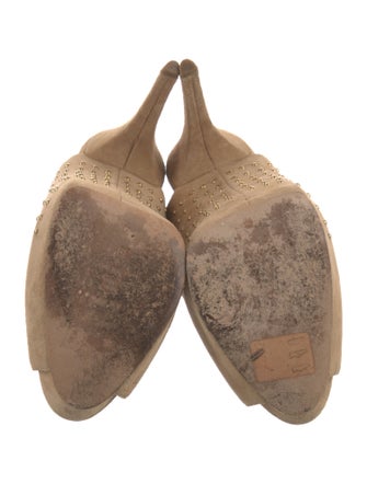 Brian Atwood Suede Studded Accents Slingback Pumps