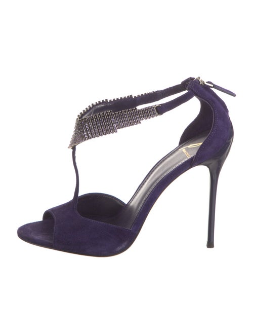 Brian Atwood Suede Crystal Embellishments T-Strap Sandals