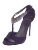 Brian Atwood Suede Crystal Embellishments T-Strap Sandals