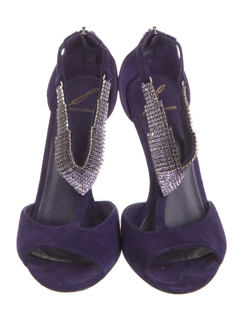 Brian Atwood Suede Crystal Embellishments T-Strap Sandals