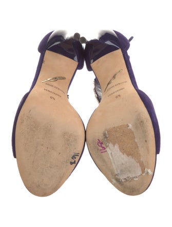 Brian Atwood Suede Crystal Embellishments T-Strap Sandals