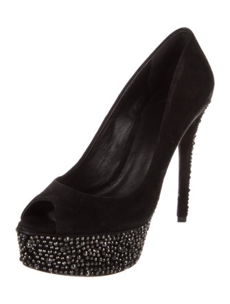 Brian Atwood Suede Crystal Embellishments Pumps