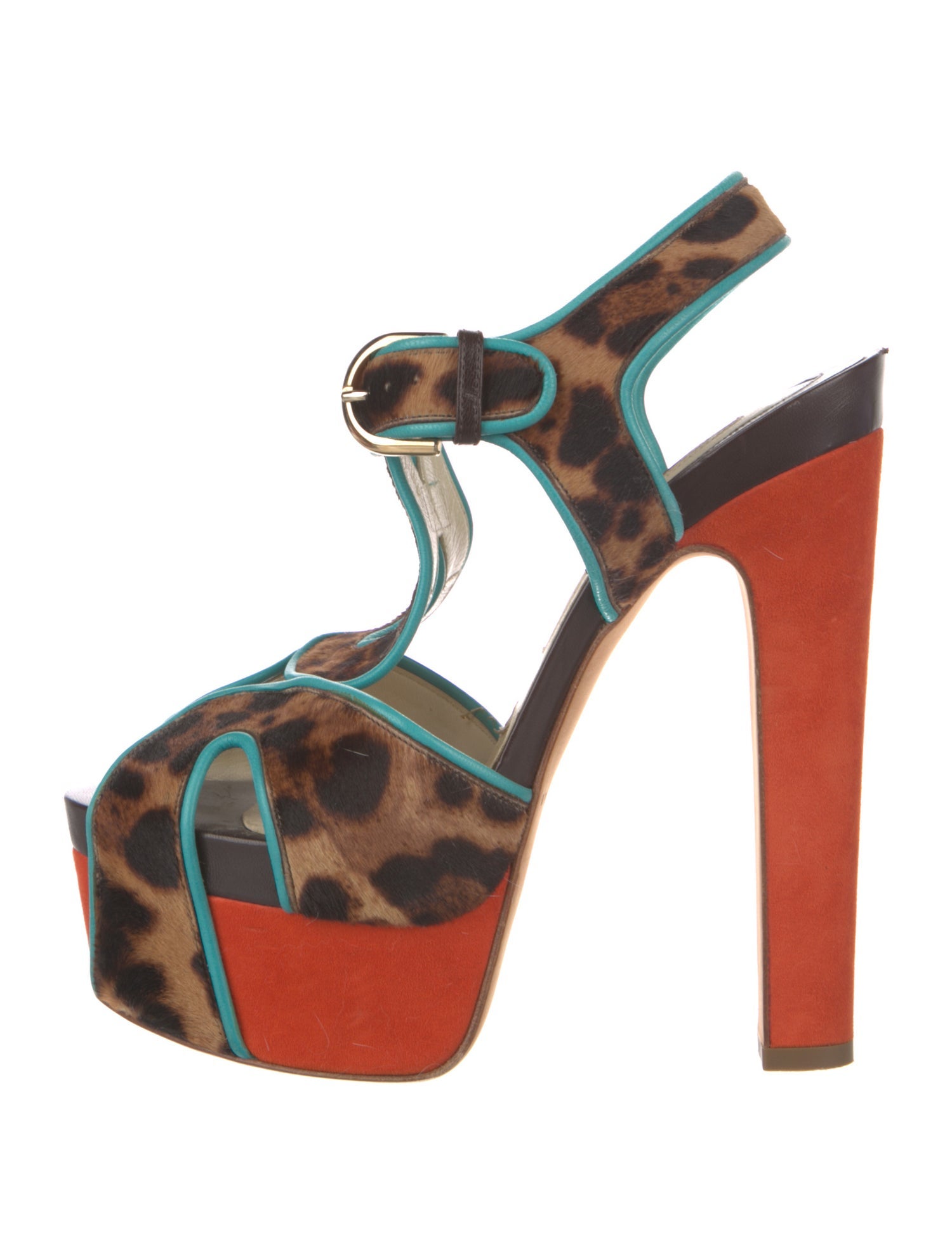 Brian Atwood Ponyhair Printed T-Strap Sandals