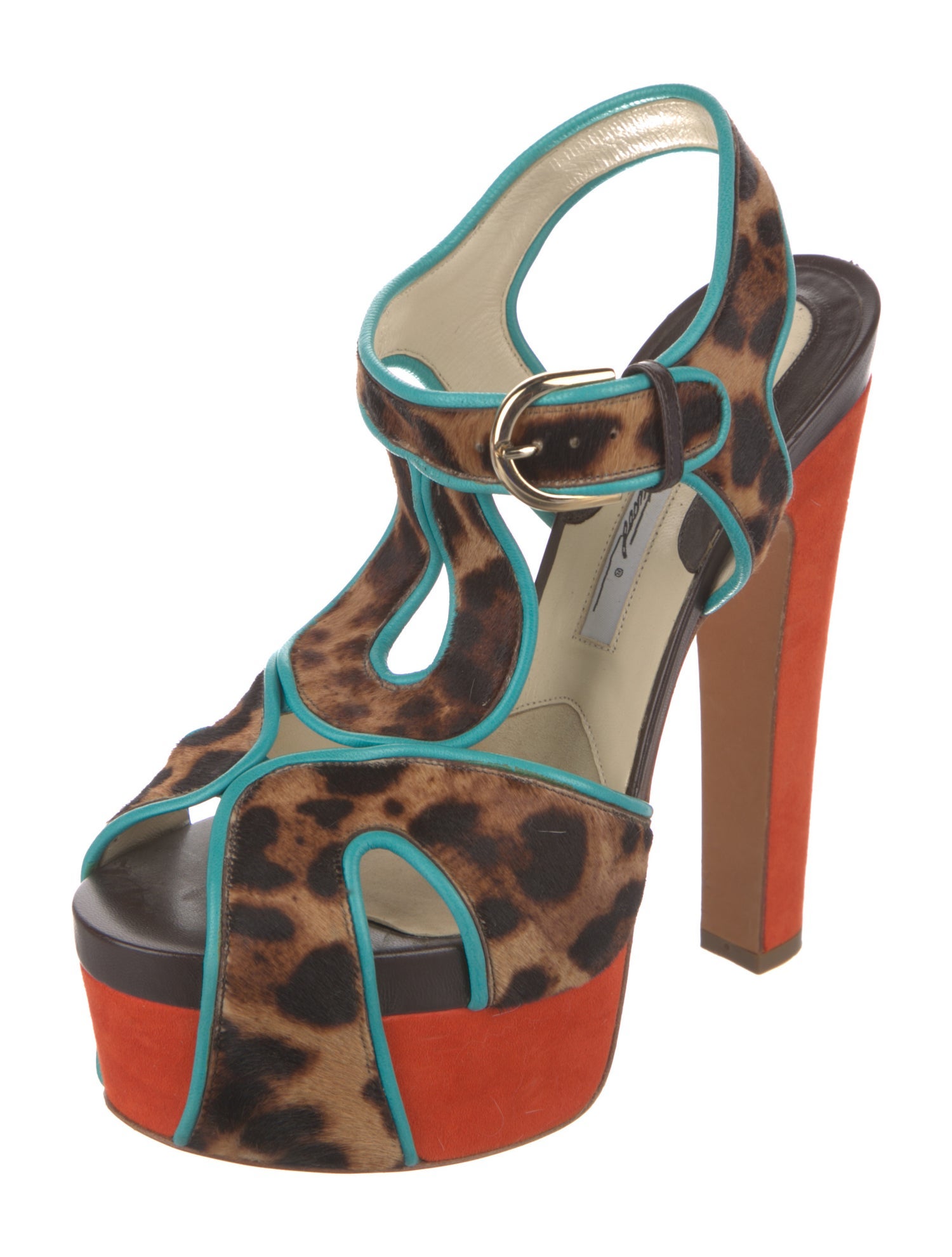 Brian Atwood Ponyhair Printed T-Strap Sandals