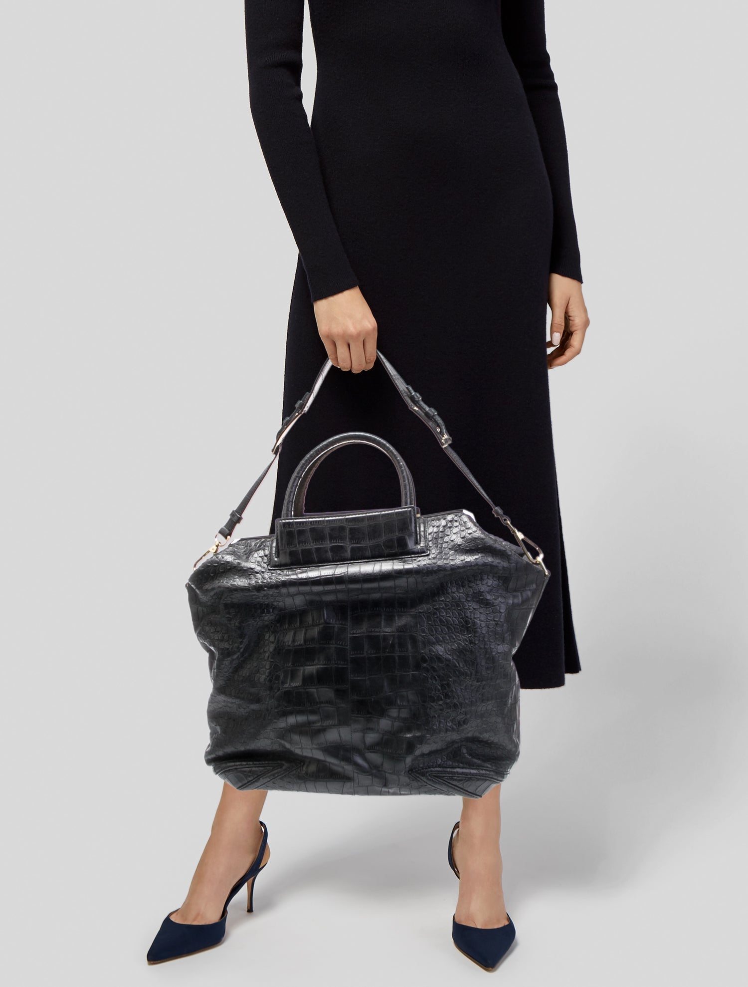 Brian Atwood Embossed Leather Top Handle Bag