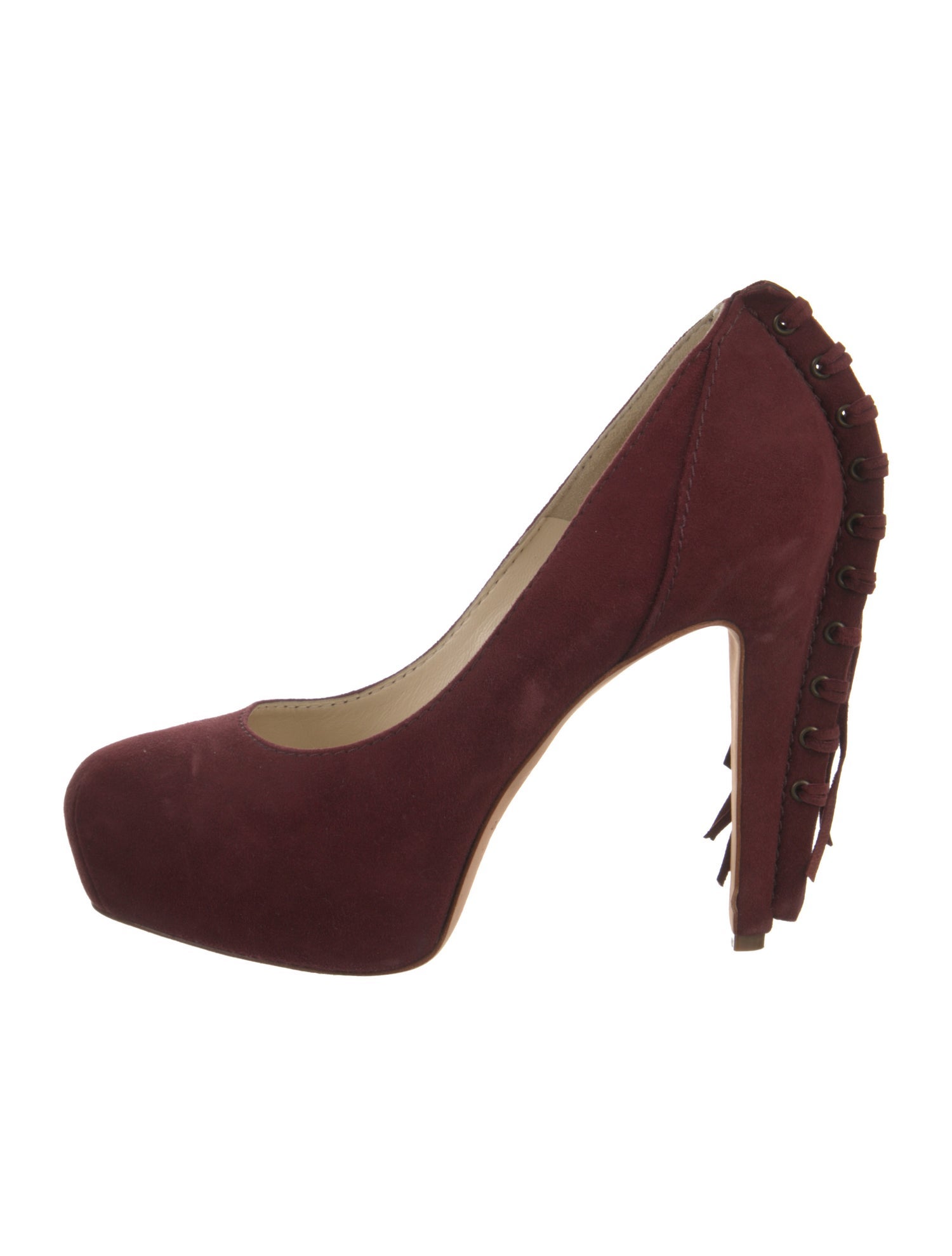 Brian Atwood Suede Fringe Trim Accent Pumps