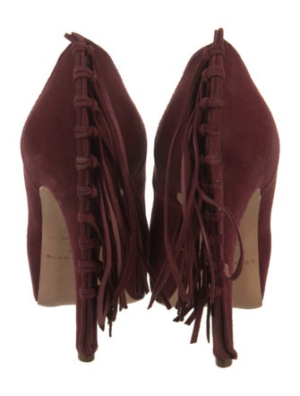 Brian Atwood Suede Fringe Trim Accent Pumps