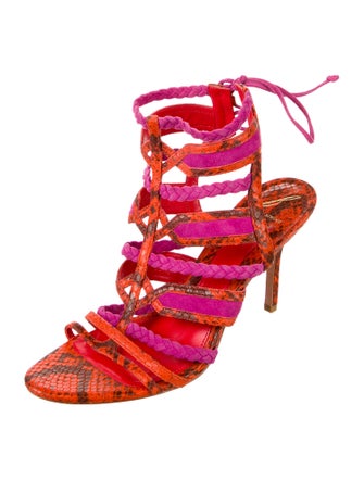 Brian Atwood Leather Animal Print Gladiator Sandals