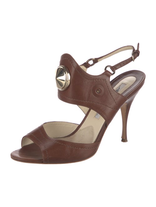 Brian Atwood Leather Studded Accents Slingback Sandals