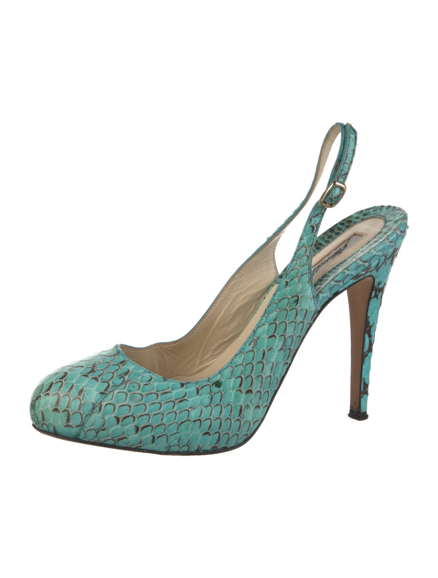 Brian Atwood Snakeskin Animal Print Slingback Pumps